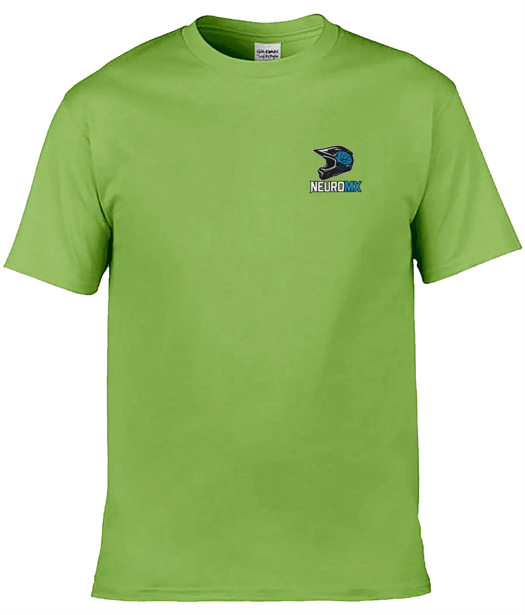 Lime green motocross t-shirt with helmet and NeuroMX logo on chest