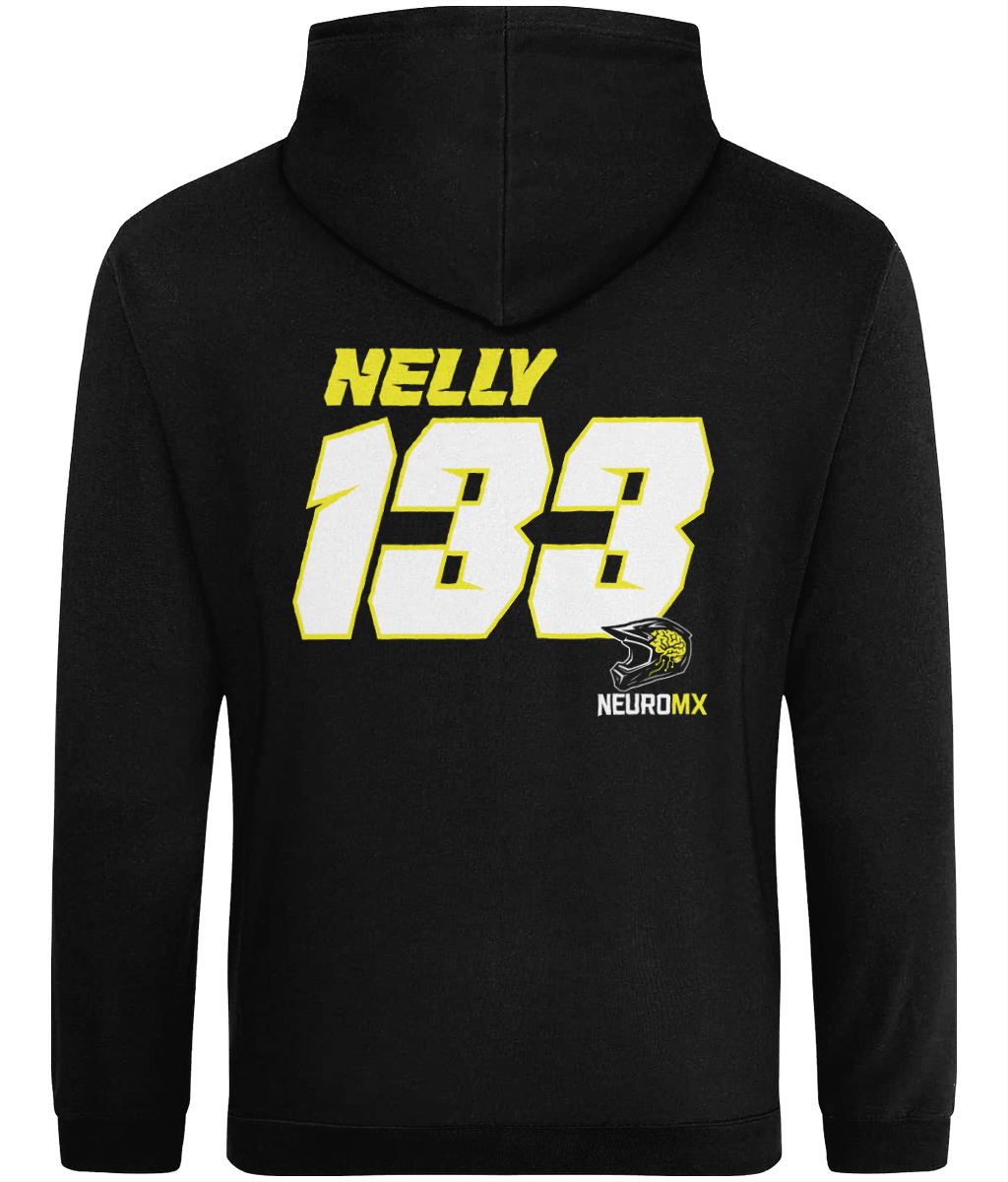 Black motocross hoodie with yellow 'NELLY 133' and NEUROMX logo on back